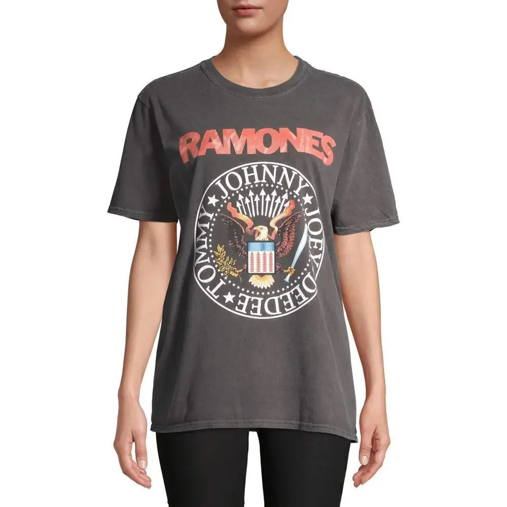 Ramones T-Shirt Graphic Print 100% Cotton Crew Neck Short Sleeve Tee Top Gray XS